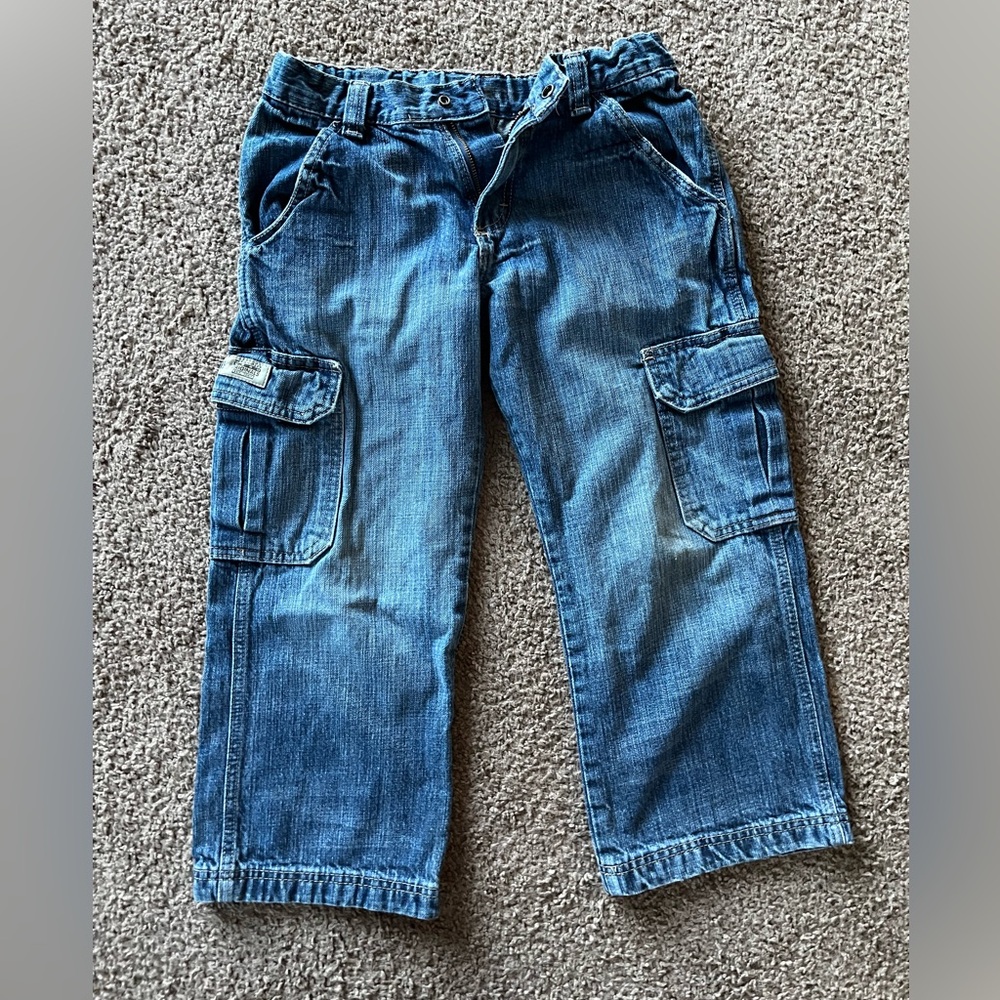 Wrangler Boys Size 8 Husky Blue Cargo Jeans with Adjustable Waist